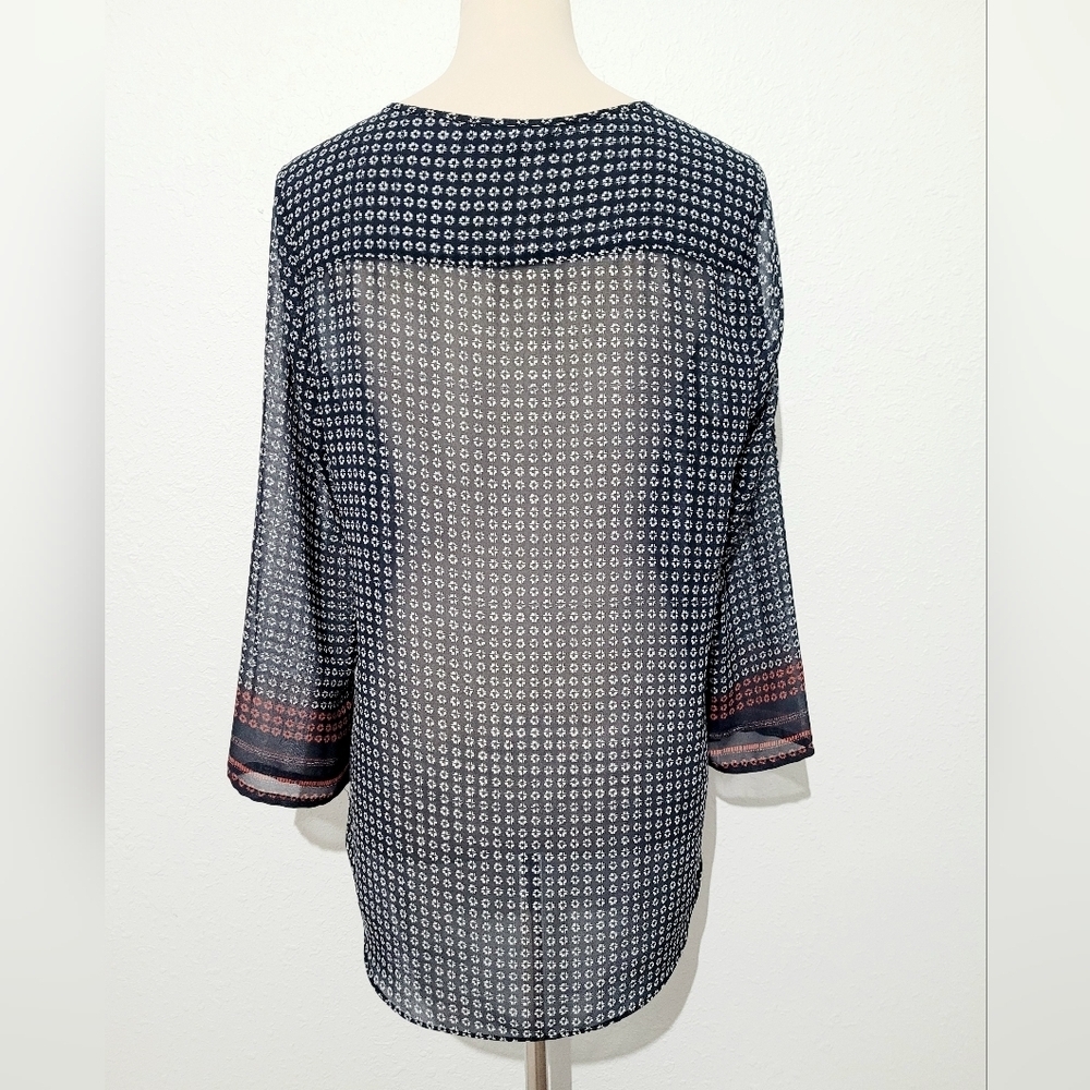 Sanctuary Clothing Woman's Sheer Blouse Top Size M Blue Print Long Sleeves - Picture 5 of 12